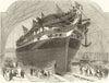 Launch of HMS James Watt, Royal Dockyard, Pembroke. Wales 1853 old print