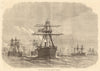 The war: French ironclad fleet off Heligoland. Germany. Ships 1870 old print