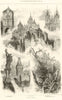 Prague. Powder tower. Karl's Bridge. Hradschin. Teynkirche. Czech Republic 1876
