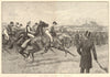 The Epson Derby: The fall of the flag. Surrey. Racing 1891 old antique print