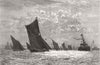 LONDON. The Thames barge race-Running home before the wind 1880 old print