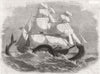 SHIPS. The Barque British Banner attacked by a sea serpent 1860 old print