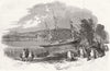 SHIPS. Launch of model Gun-Brig, in Eastwell-Park 1848 old antique print
