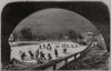 Playing ice hockey on the frozen Thames at Richmond. London 1855 old print