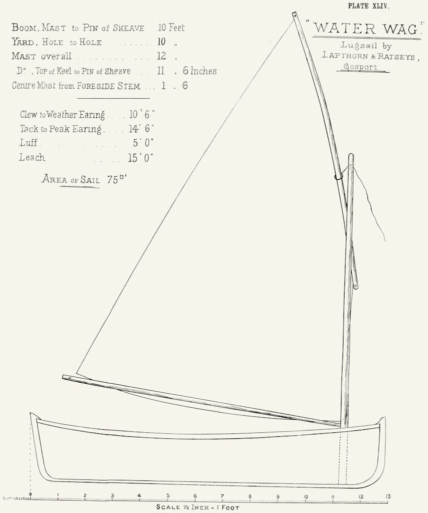 DUBLIN BAY BOAT. Sail Plan. 'Waterwag' Lugsail 1891 old antique print picture