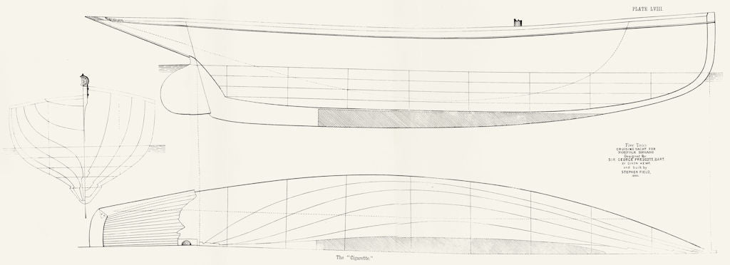 cigarette boat plans NORFOLK BROADS YACHT PLAN. 'Cigarette' 5T Cruiser 1891 old antique print –  Antiquemapsandprints.com