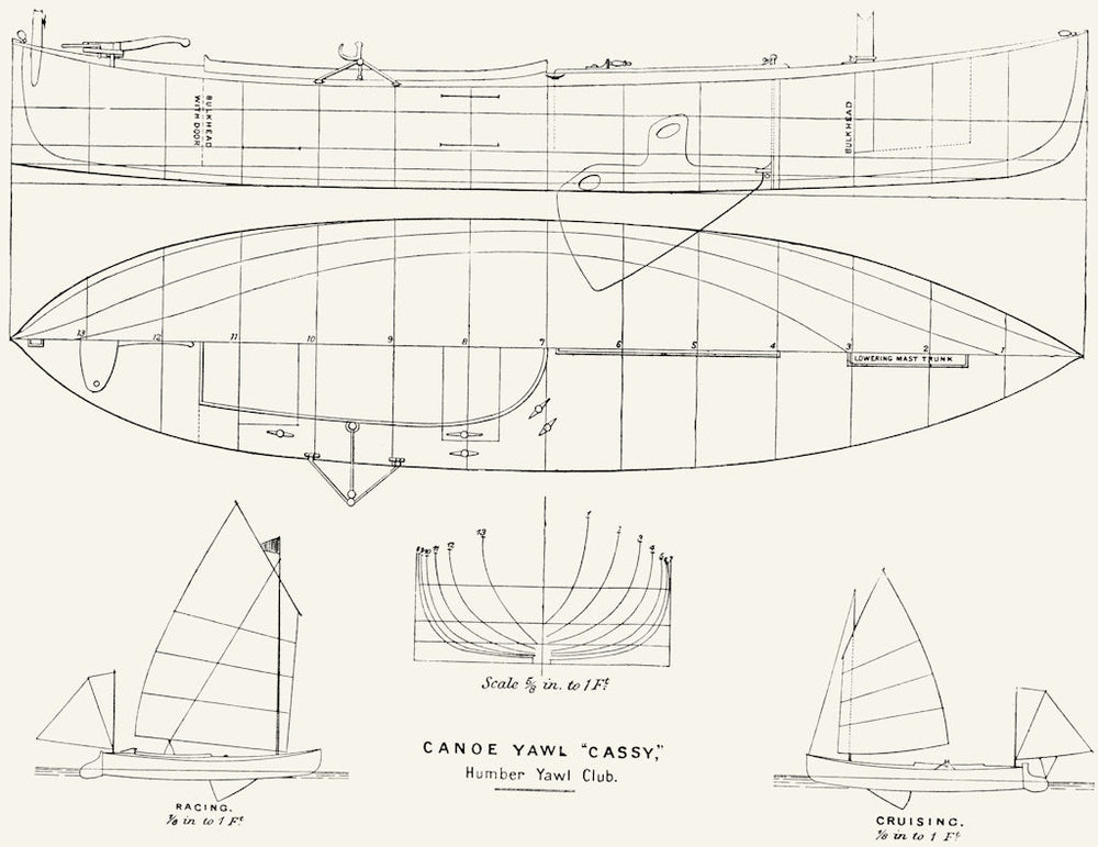 BOAT PLAN. Humber Canoe Yawl 'Cassy' 1891 old antique vintage print picture