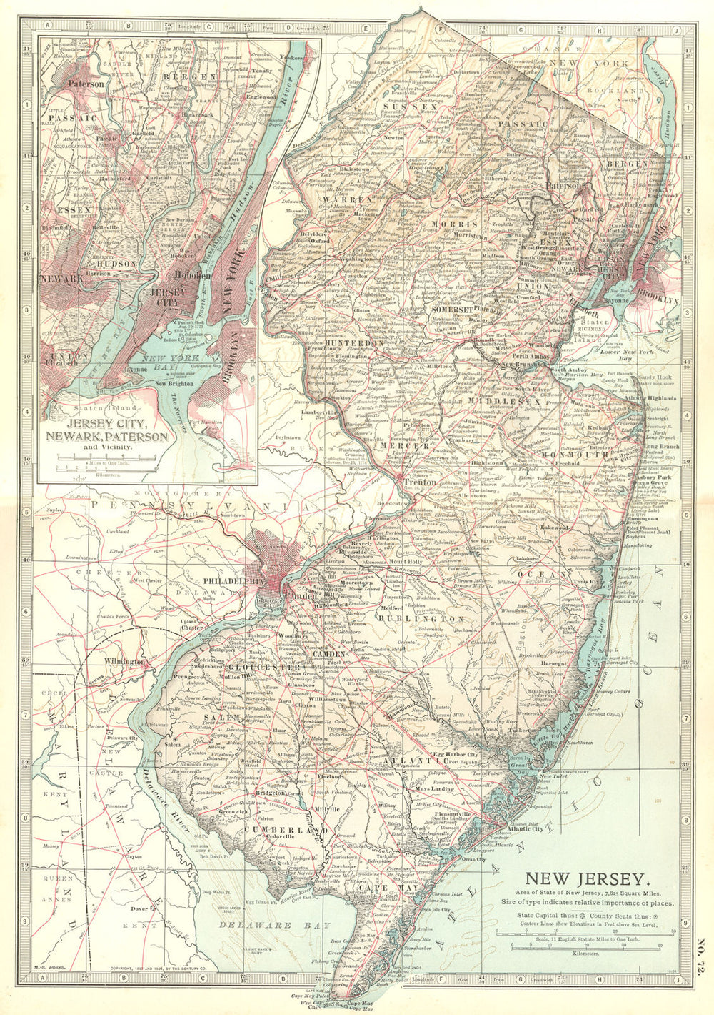 NEW JERSEY. Jersey City Newark. Revolutionary war battlefields/dates 1903 map