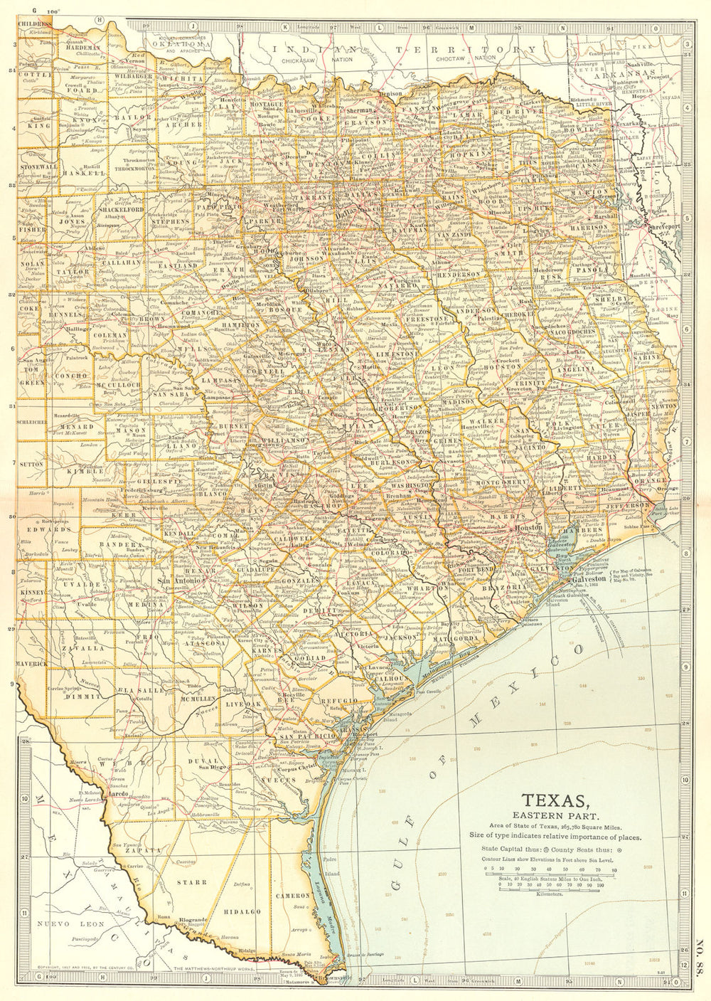 TEXAS EAST. State map. Shows Texas revolution battlefields/dates 1835-6 1903