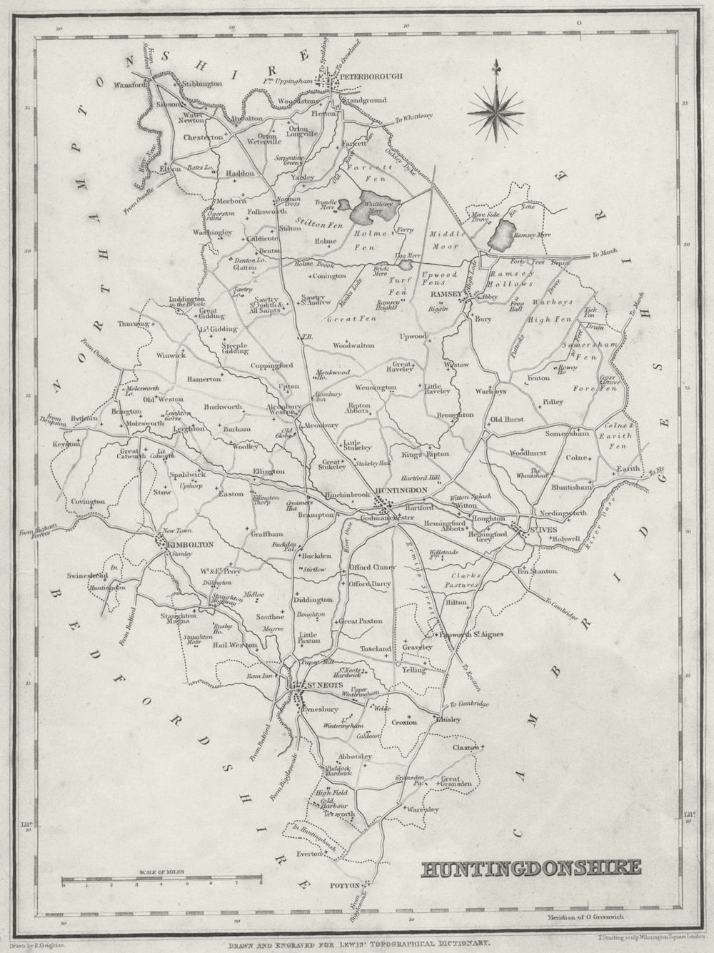 HUNTS. Huntingdonshire. Lewis 1831 old antique vintage map plan chart