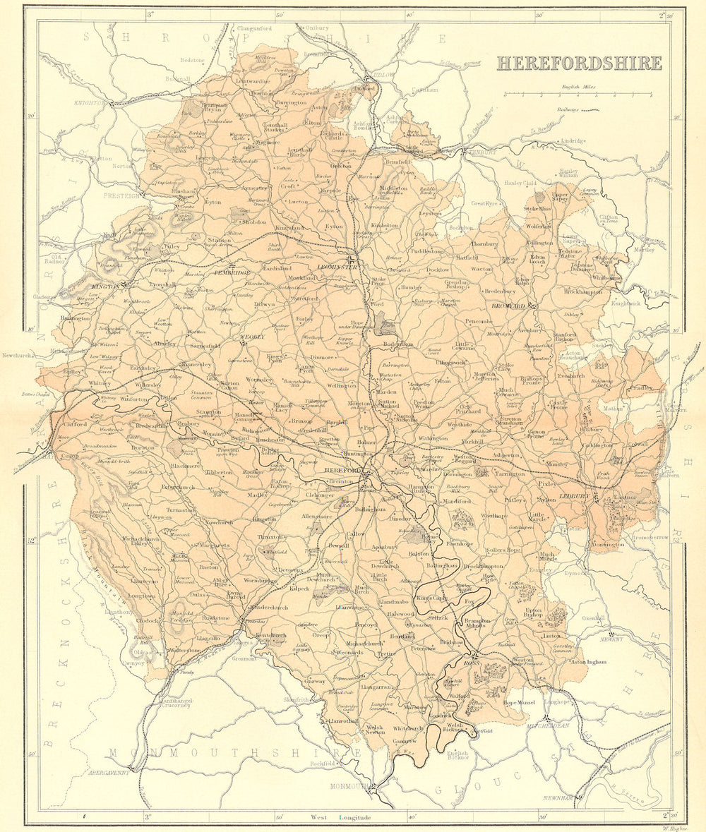 HEREFORD. Herefordshire. Virtue 1868 old antique vintage map plan chart
