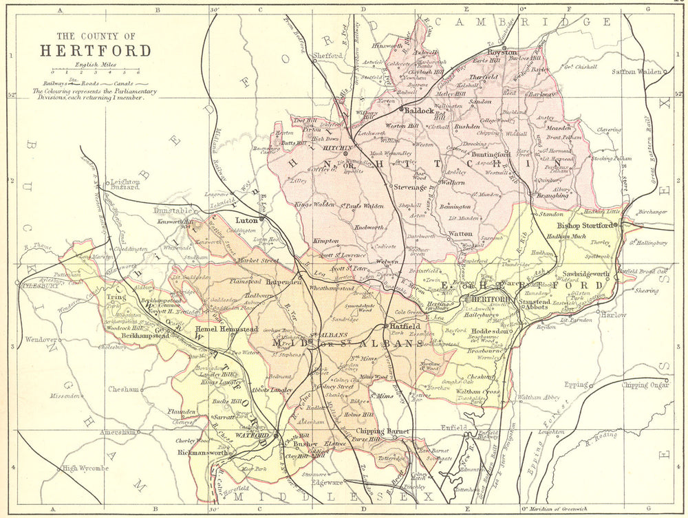 HERTS. Hertford. Philip 1887 old antique vintage map plan chart