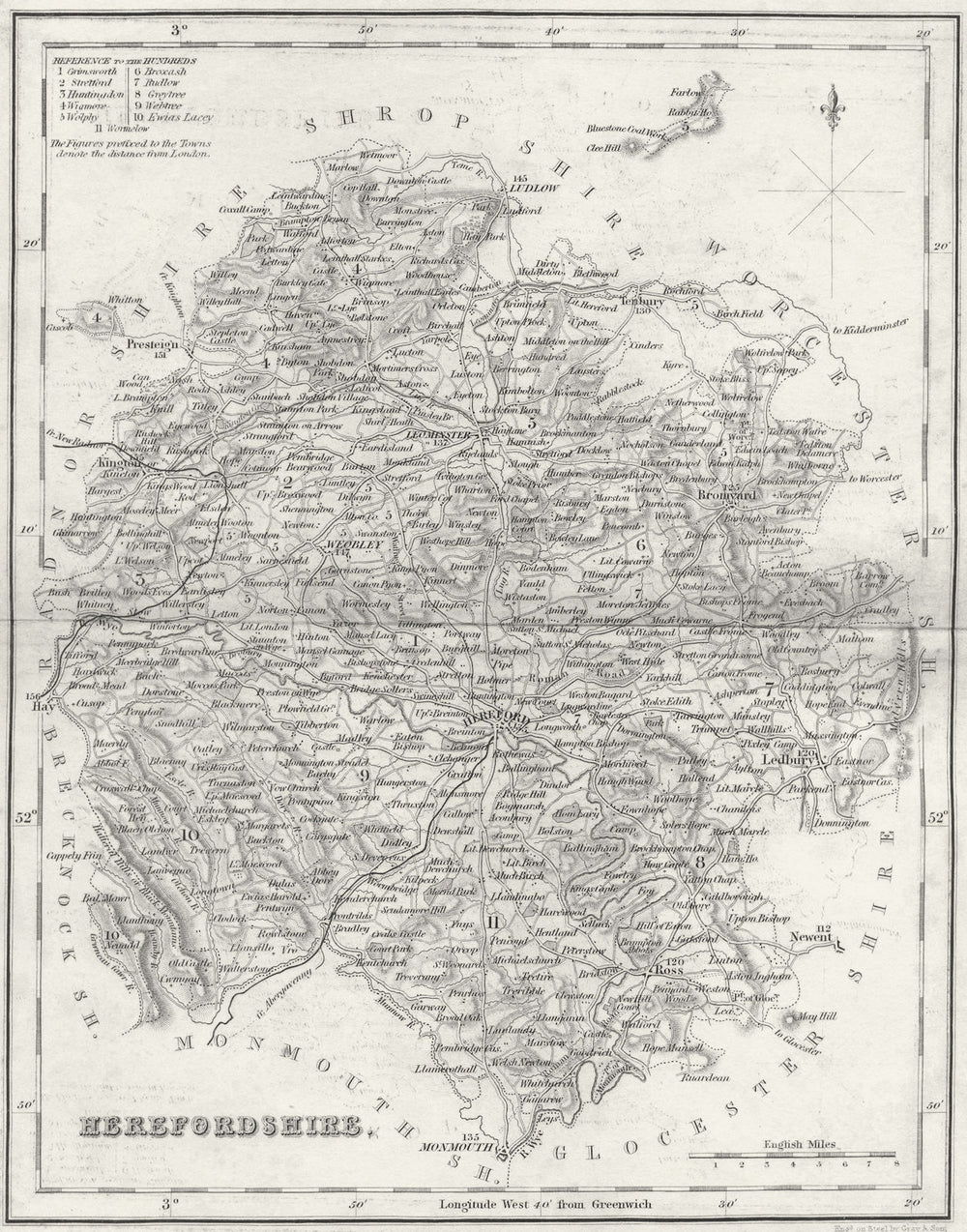 HEREFORD. Herefordshire. Fullarton 1844 old antique vintage map plan chart
