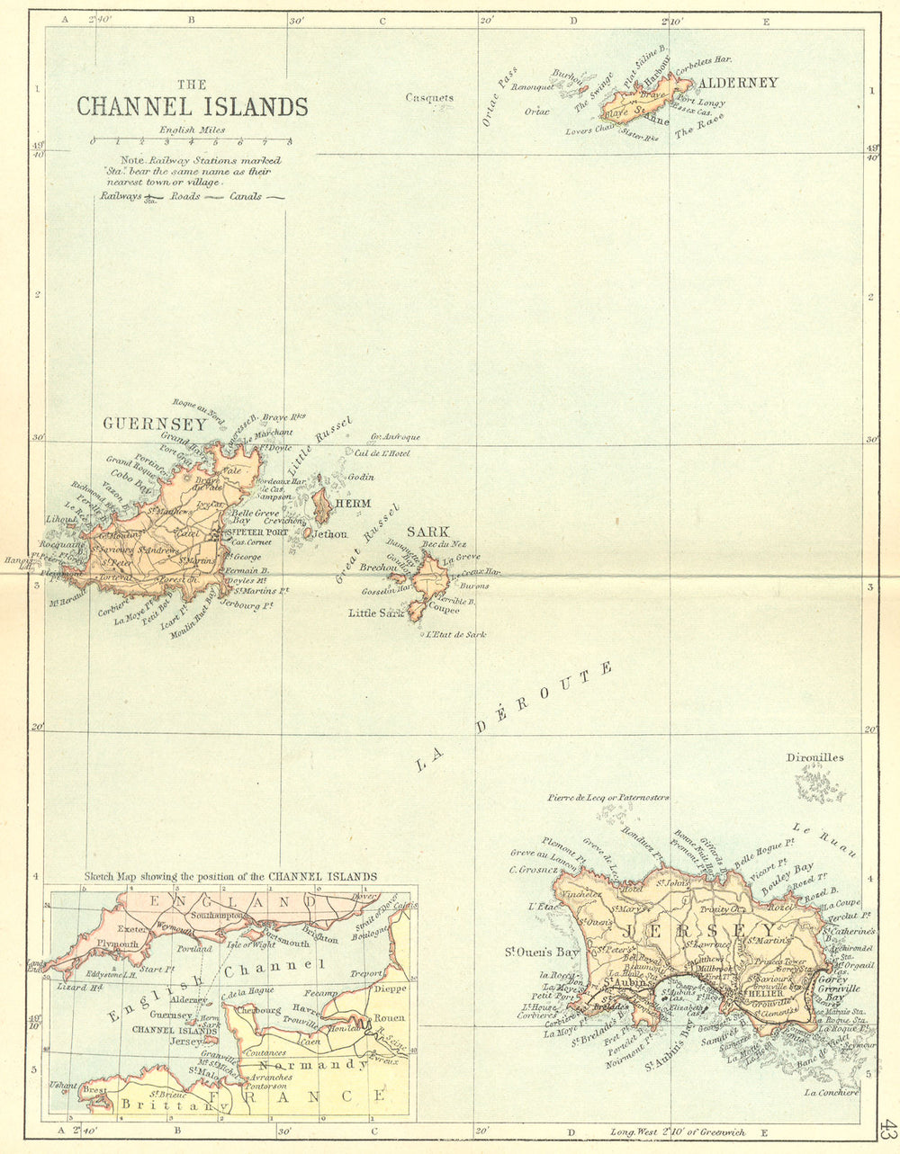 CHANNEL ISLES. Philip. Jersey Guernsey Alderney 1898 old antique map chart