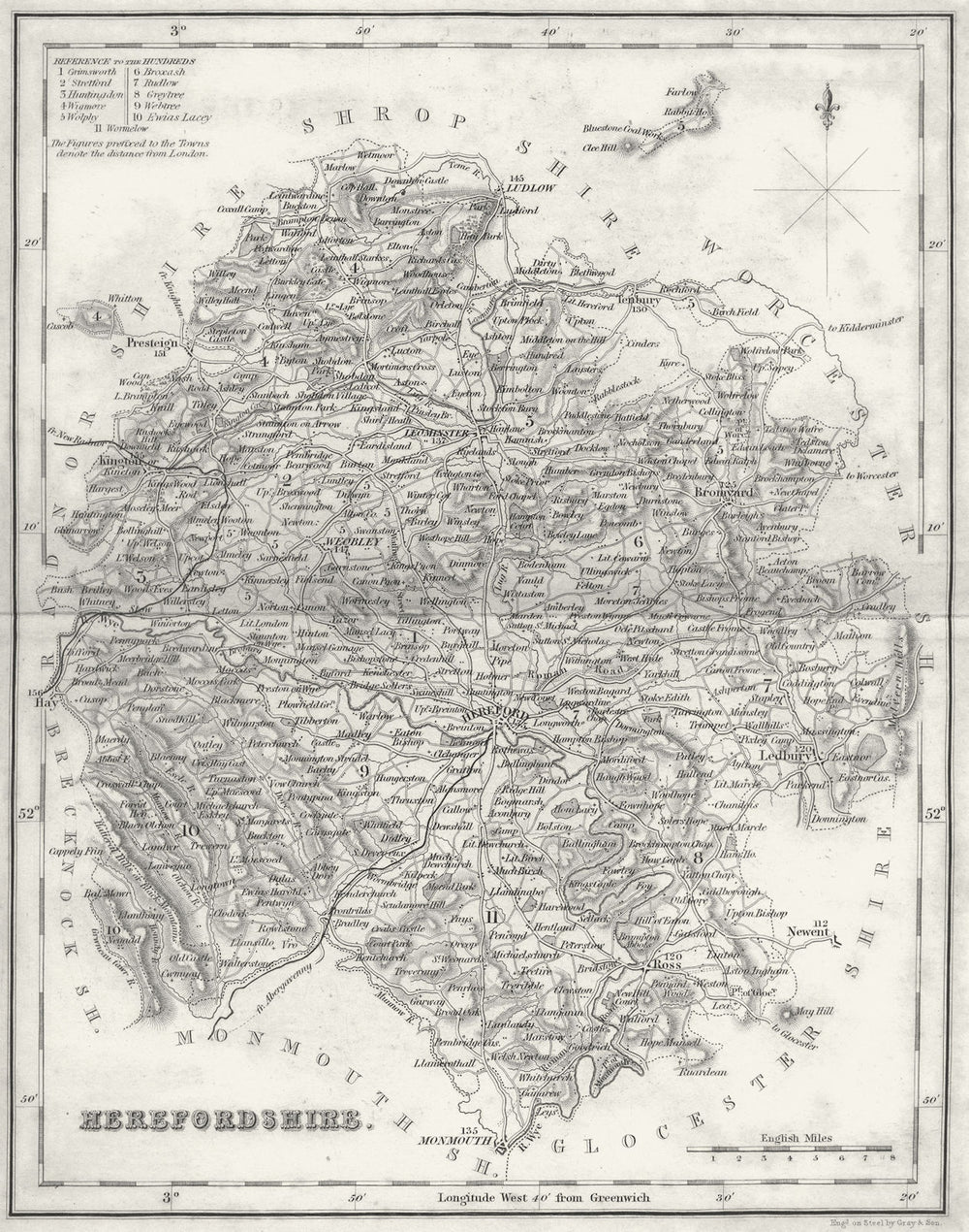 HEREFORD. Herefordshire. Fullarton 1844 old antique vintage map plan chart