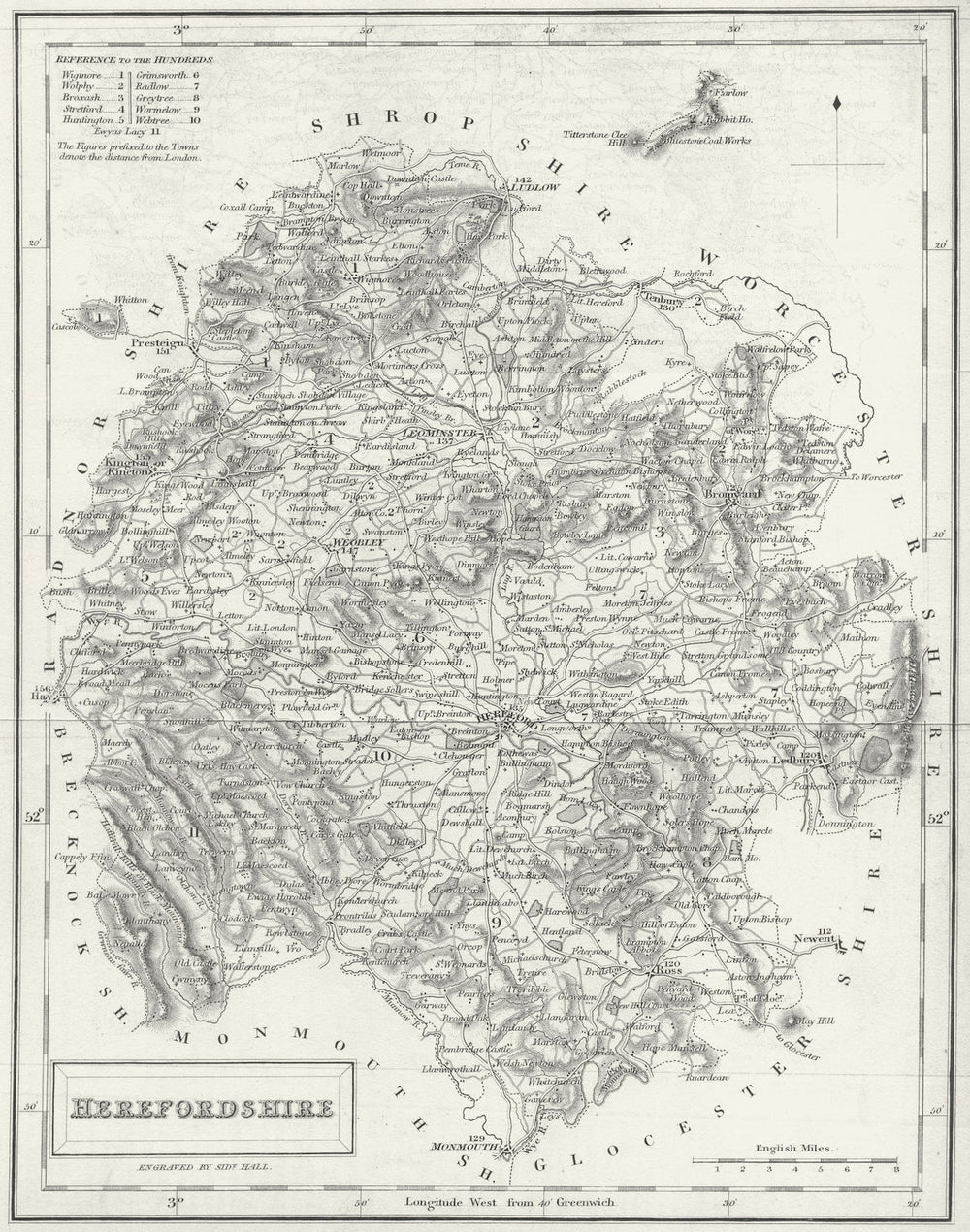 HEREFORD. Herefordshire. Hall 1831 old antique vintage map plan chart