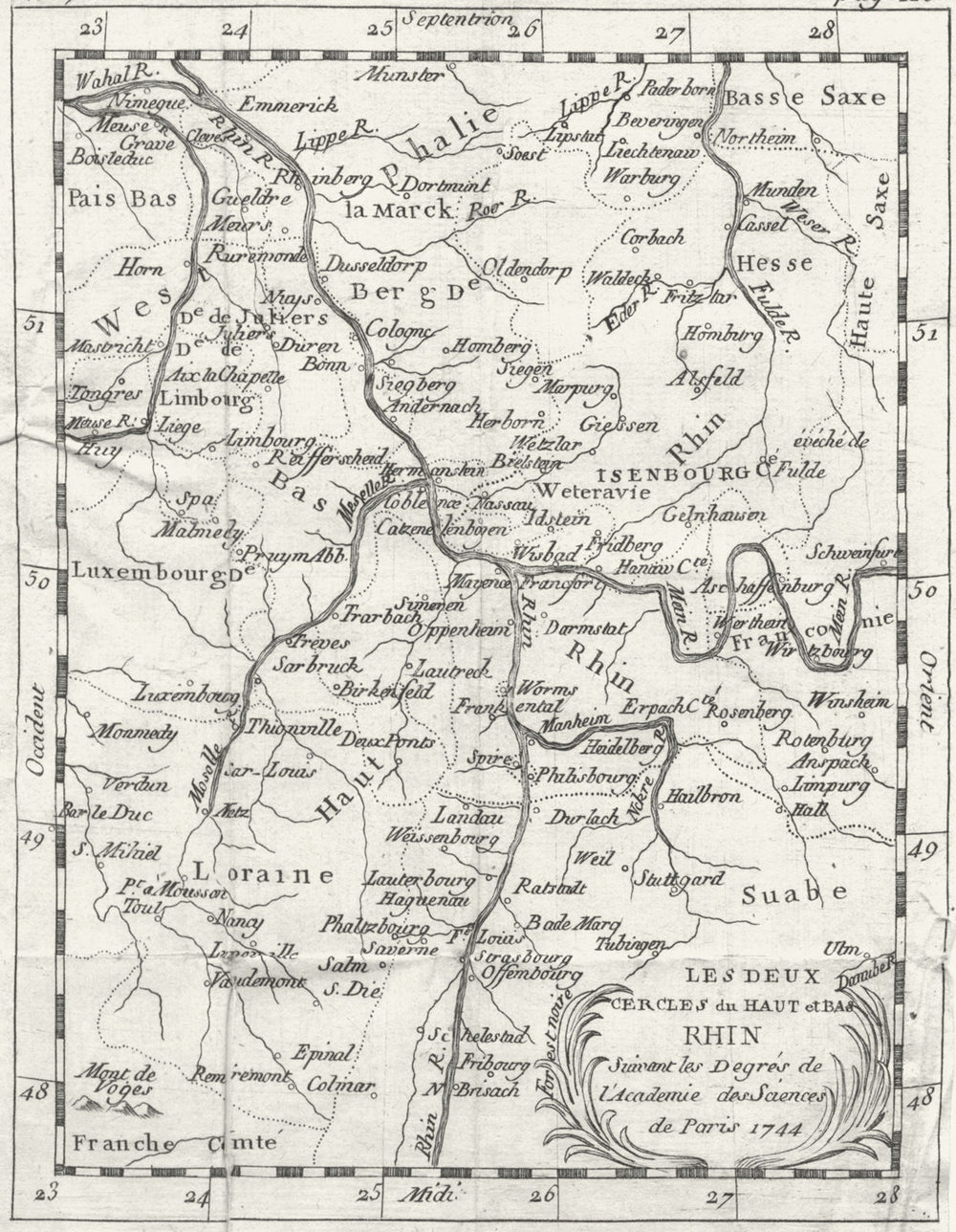 GERMANY FRANCE. Rhin Rhine Rhein; Buffier 1786 old antique map plan chart