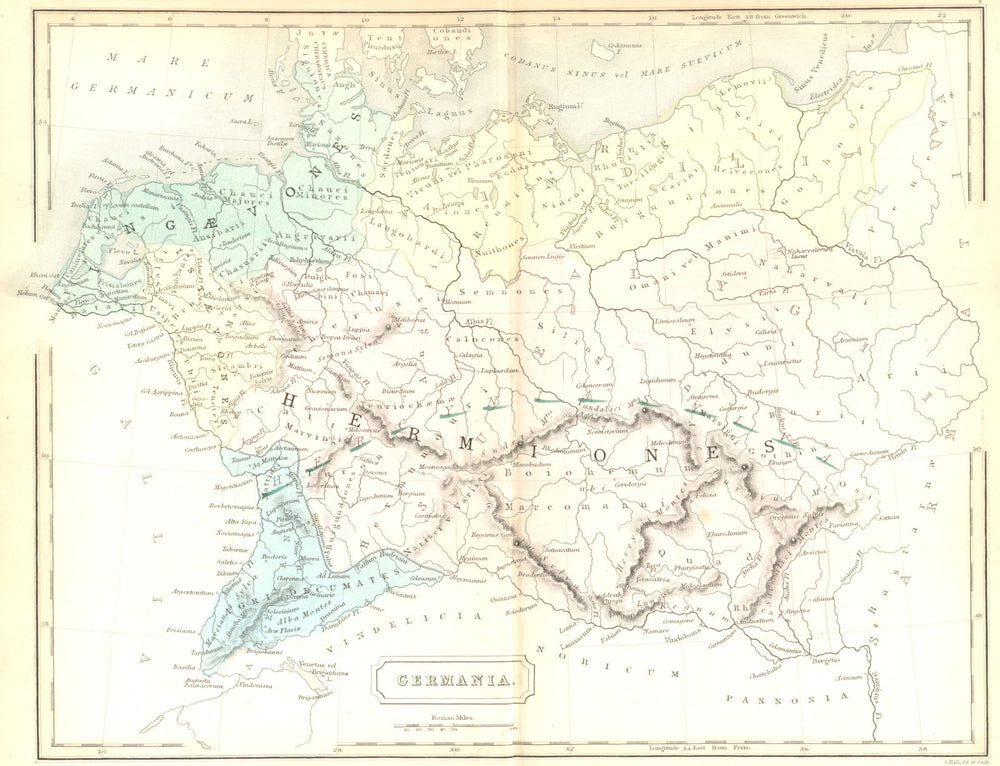 GERMANY. Germania. Butler Hall Classical 1861 old antique map plan chart