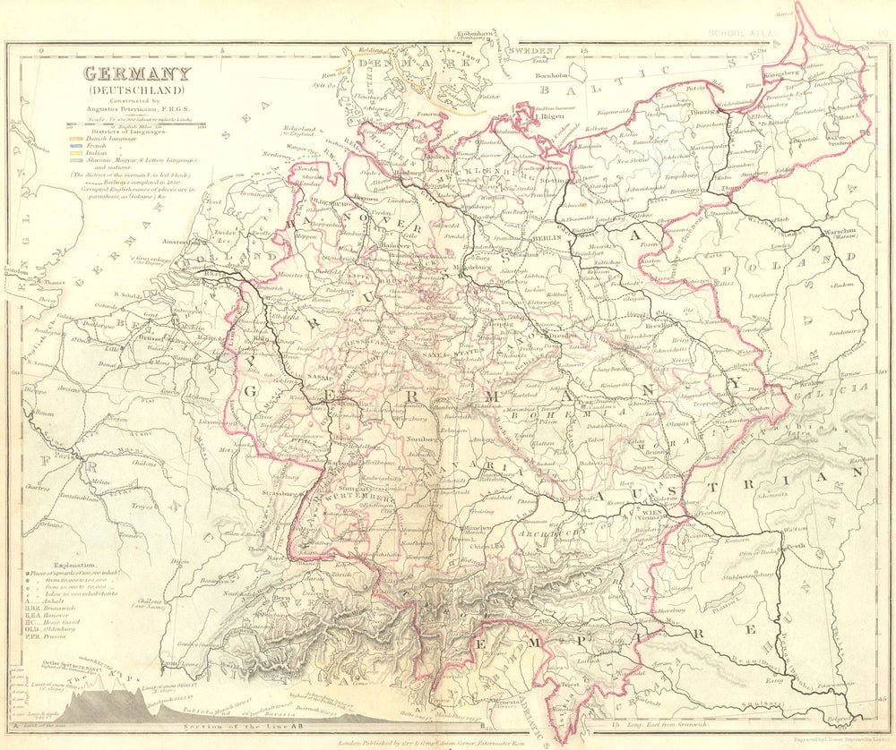 GERMANY. (Deutschland). Dower Orr Mountains 1847 old antique map plan chart