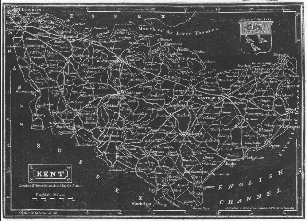 KENT. Pinnock 1833 old antique vintage map plan chart