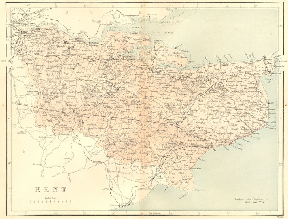 KENT. Virtue 1860 old antique vintage map plan chart