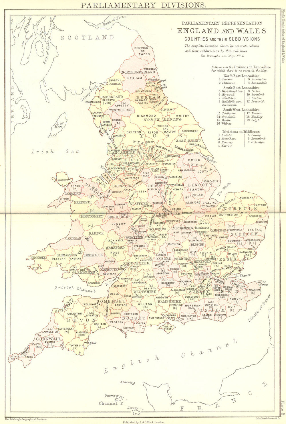 UK. Parliamentary Divisions. England Wales Black 1892 old antique map chart