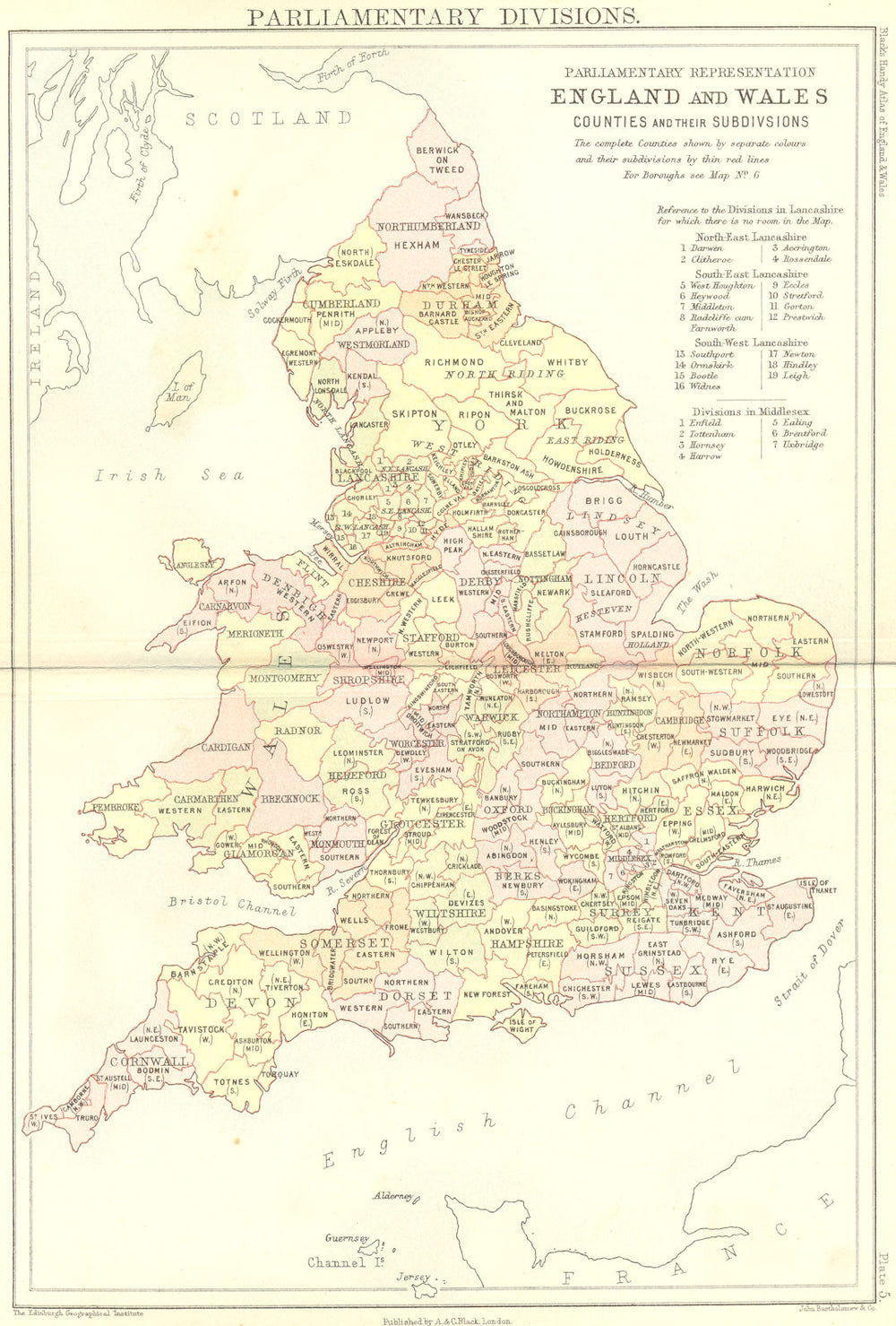 UK. Parliamentary Divisions. England Wales. Black 1892 old antique map chart