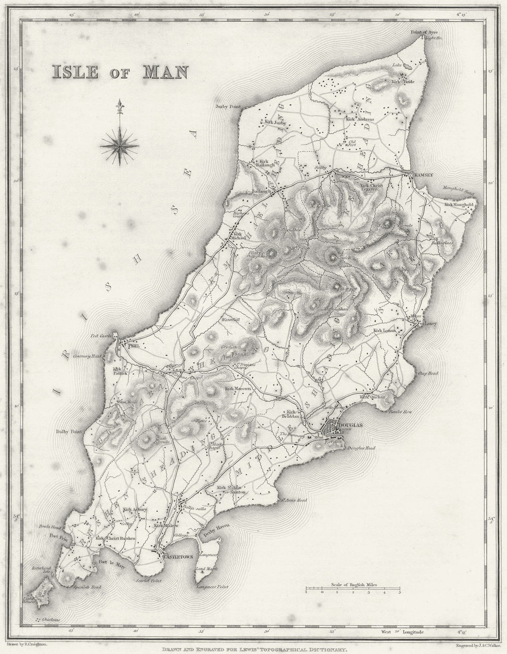 IOM. Isle of Man. Lewis 1831 old antique vintage map plan chart