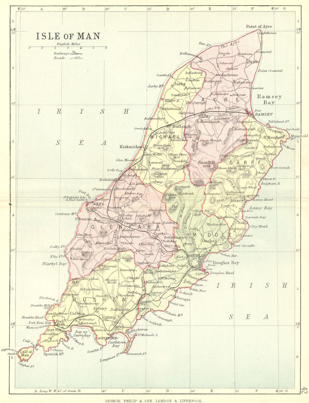 IOM. Isle of Man. Philip 1887 old antique vintage map plan chart