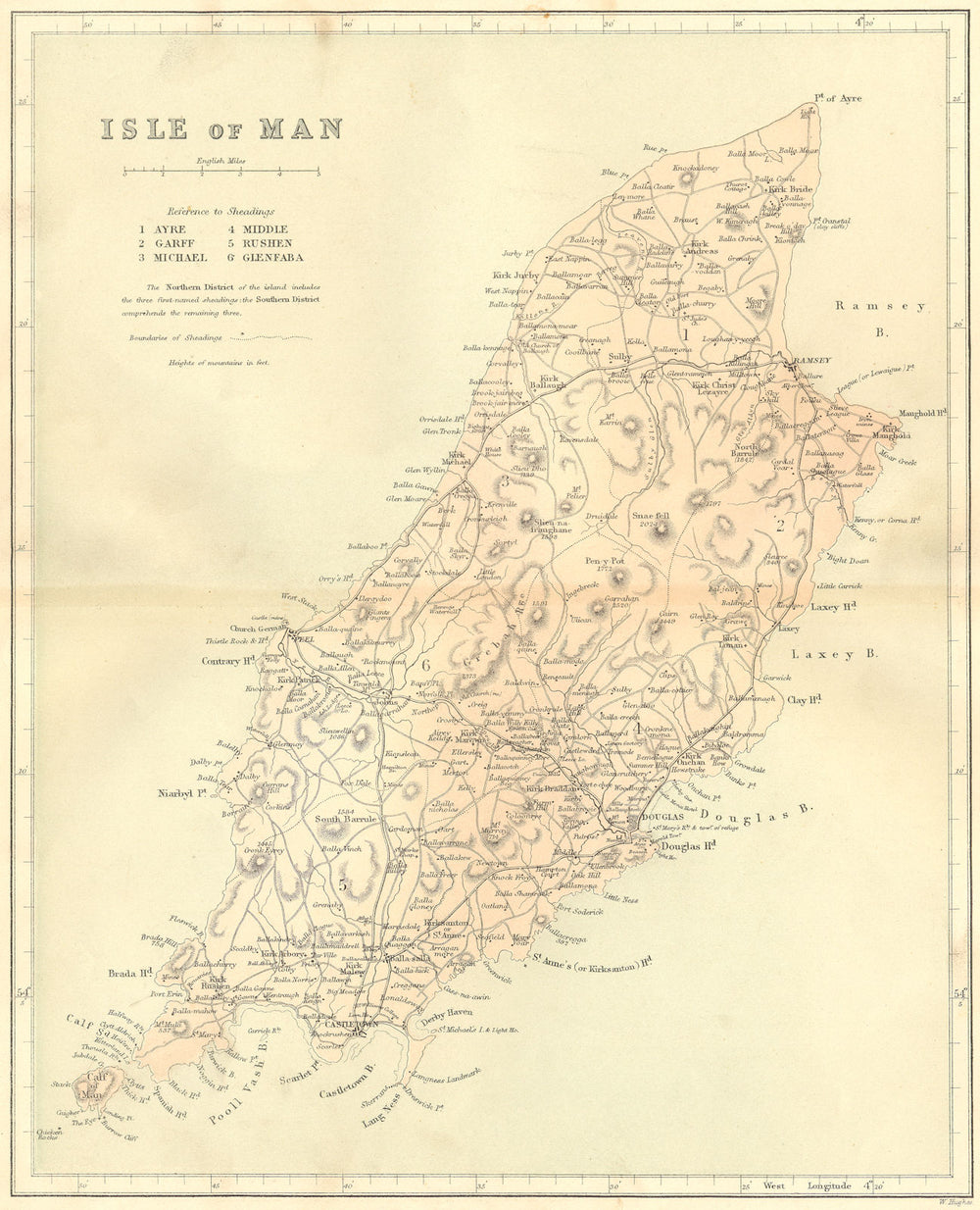 IOM. Isle of Man. Virtue 1860 old antique vintage map plan chart