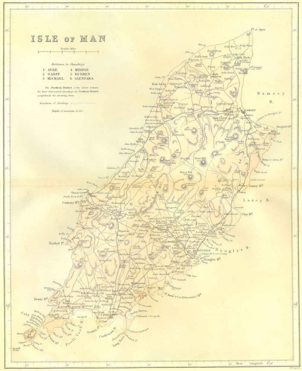 IOM. Isle of Man. Virtue Hughes 1860 old antique vintage map plan chart