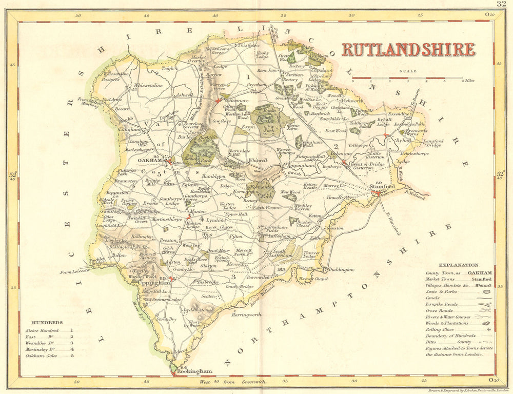 RUTLAND. Rutlandshire. Archer Dugdale c1840 old antique vintage map plan chart