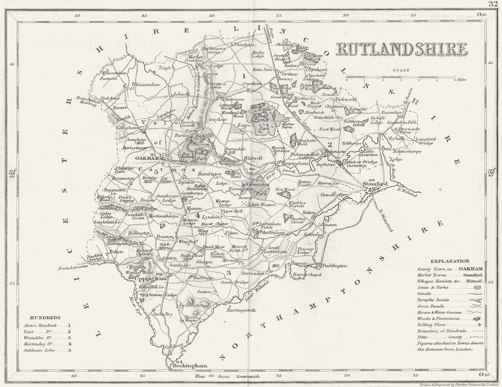 RUTLANDSHIRE. Antique county map. ARCHER/DUGDALE c1840 old chart