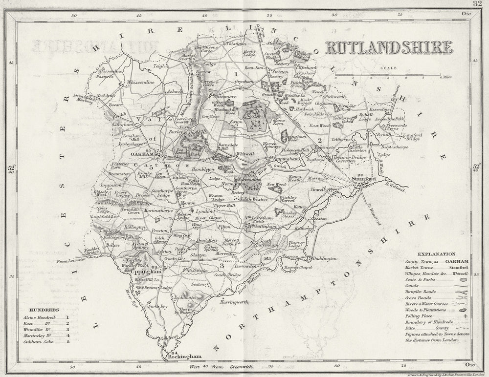 RUTLAND. Rutlandshire. Archer Dugdale c1840 old antique vintage map plan chart