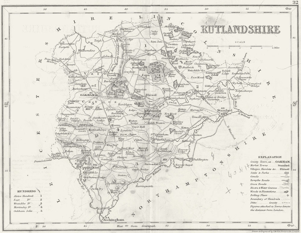 RUTLAND. Rutlandshire. Archer Dugdale c1840 old antique vintage map plan chart