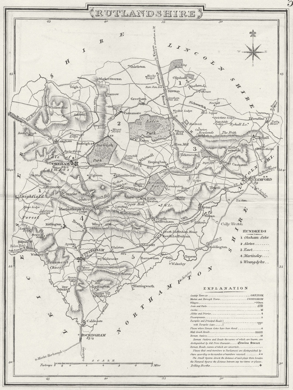 RUTLAND. Rutlandshire. Dugdale Cole Roper c1840 old antique map plan chart