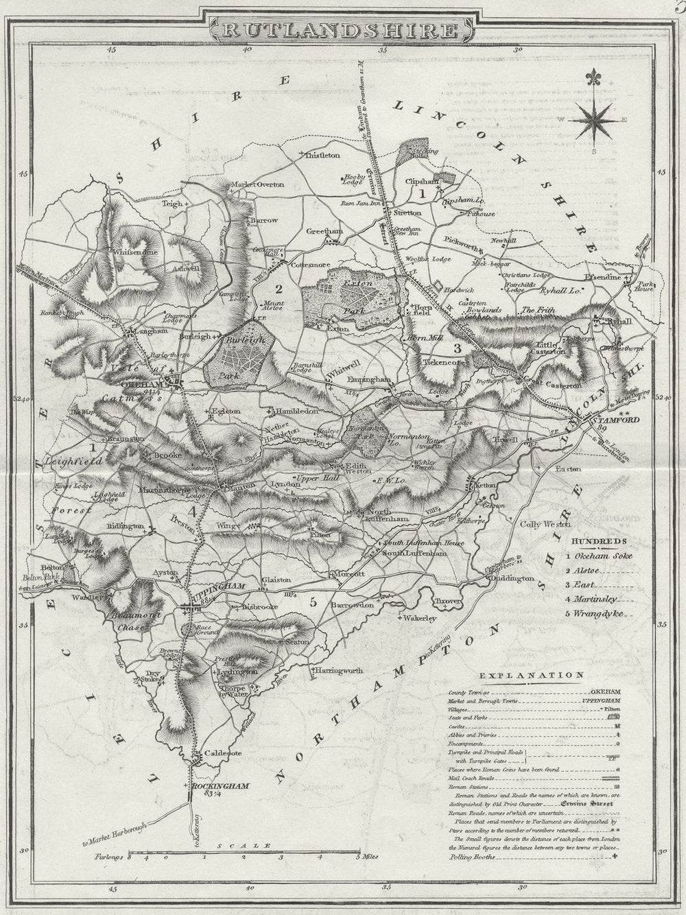 RUTLAND. Rutlandshire. Dugdale Cole Roper c1840 old antique map plan chart