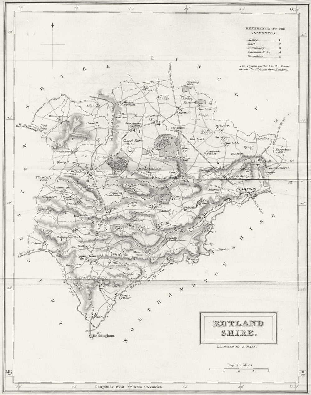 RUTLAND. Rutlandshire. Hall 1831 old antique vintage map plan chart