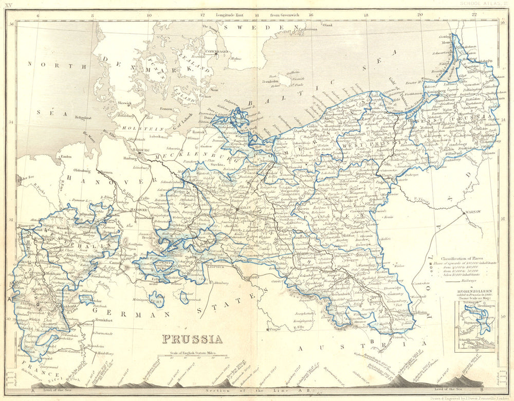 GERMANY. Prussia. Dower Orr Mountains 1847 old antique vintage map plan chart