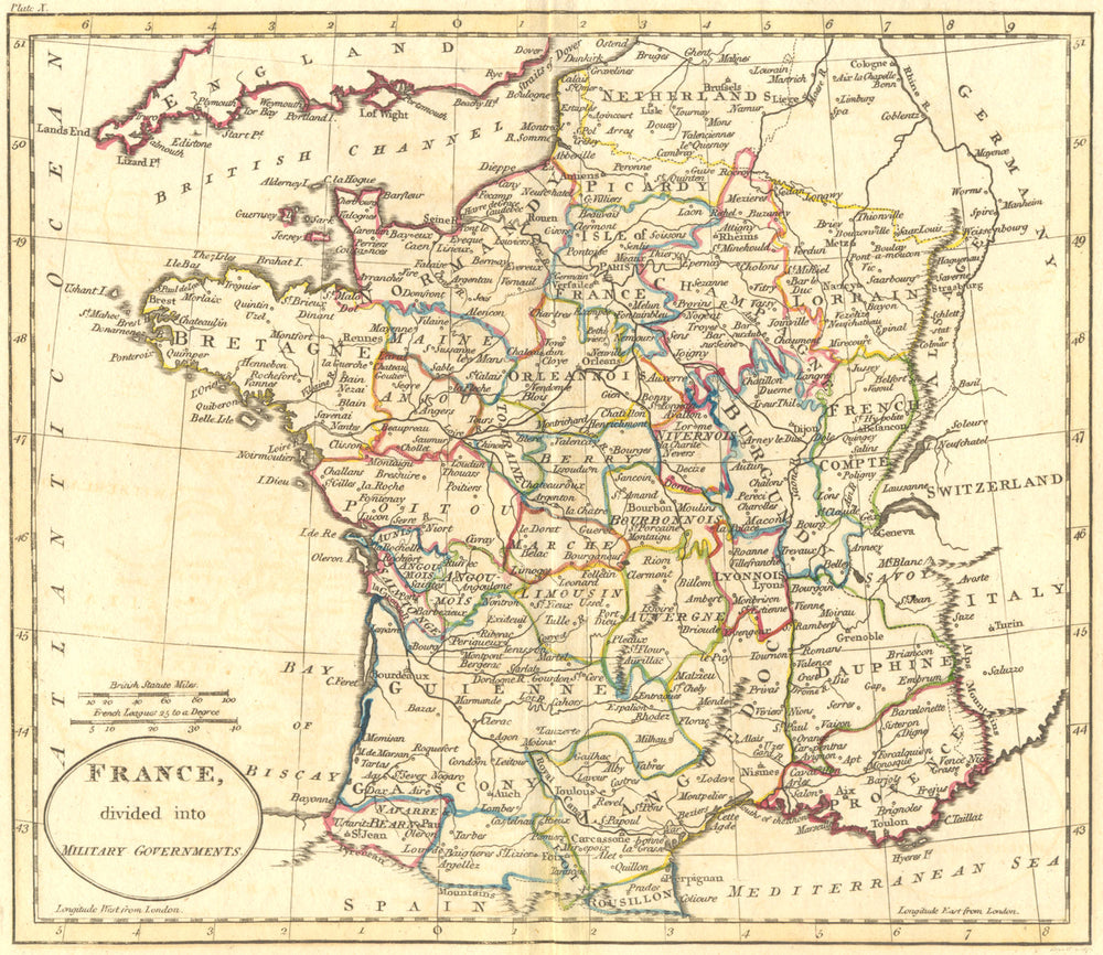 FRANCE. Military Governments. Guthrie 1800 old antique vintage map plan chart