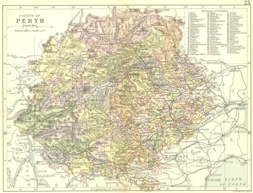 SCOTLAND. Perth. Perthshire. Philip 1891 old antique vintage map plan chart