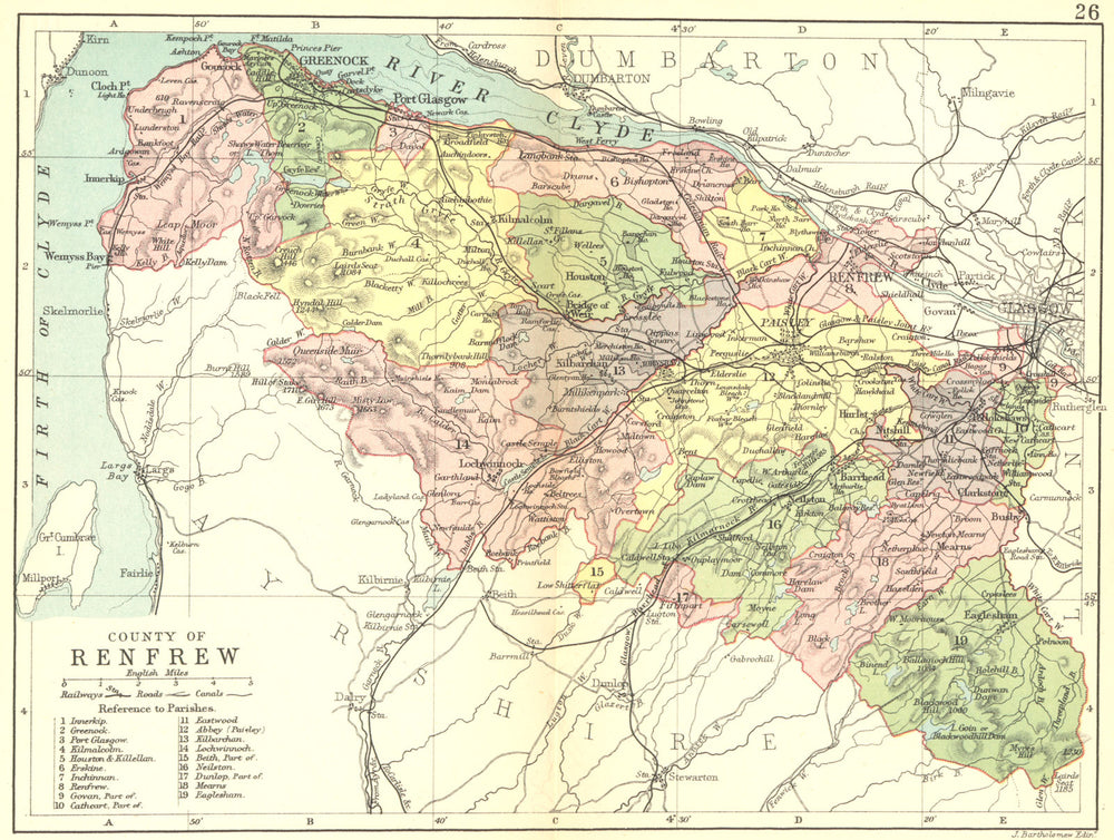 SCOTLAND. Renfrew. Renfrewshire. Philip 1891 old antique map plan chart