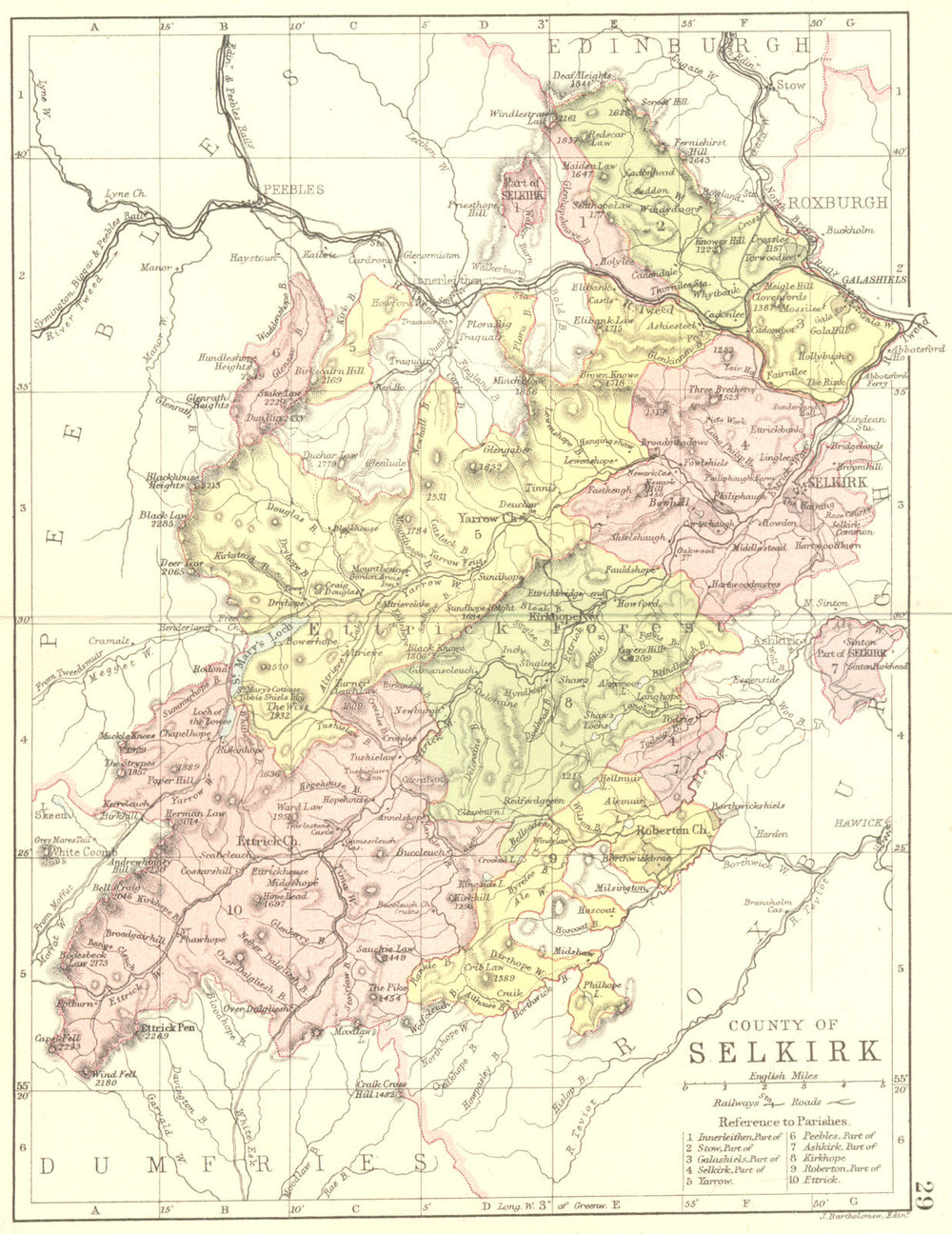 SCOTLAND. Selkirk. Selkirkshire. Philip 1891 old antique map plan chart