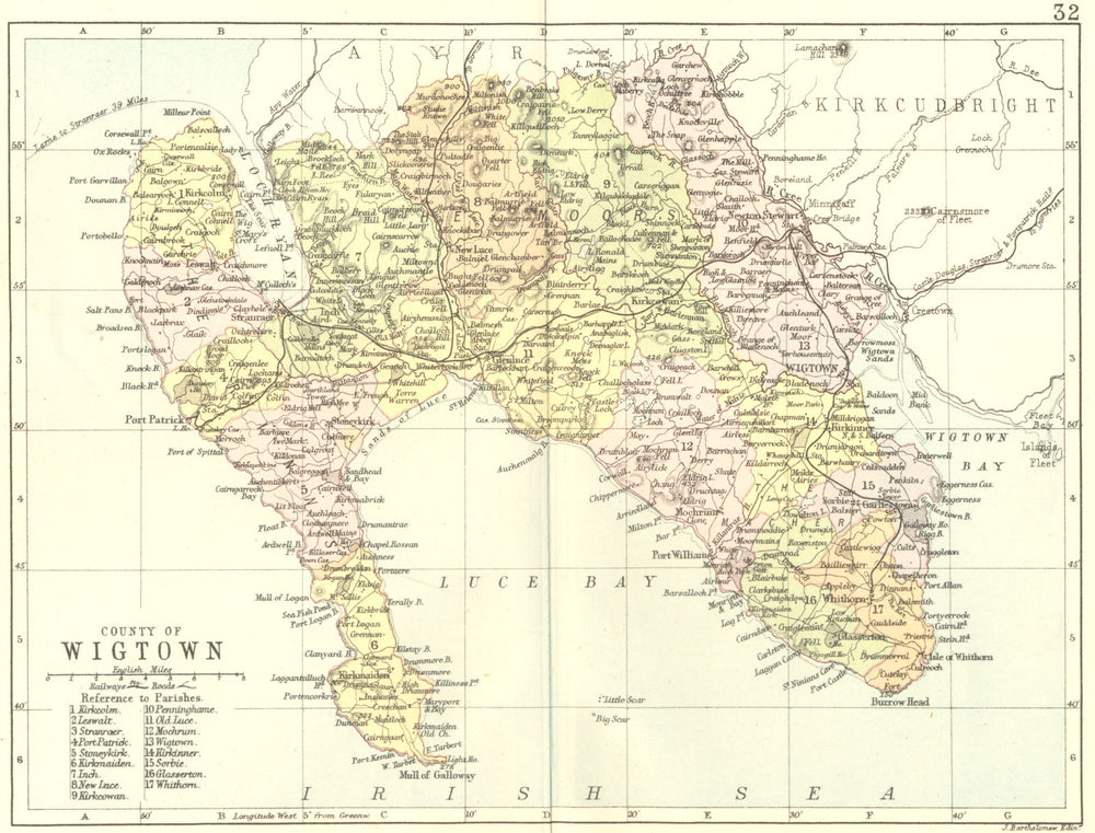 SCOTLAND. Wigtown. Wigtownshire. Philip 1891 old antique map plan chart