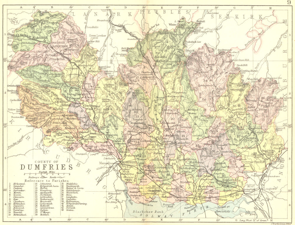 SCOTLAND. Dumfries. Dumfriesshire. Philip 1891 old antique map plan chart