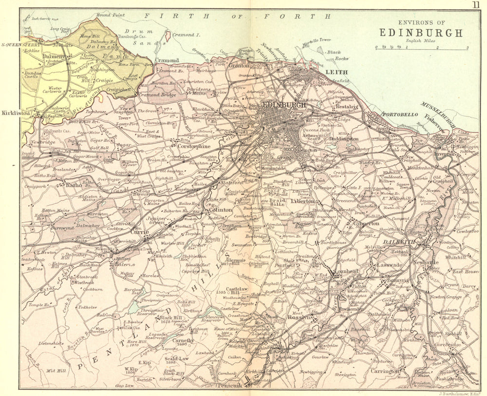 SCOTLAND. Area of Edinburgh. Philip 1891 old antique vintage map plan chart