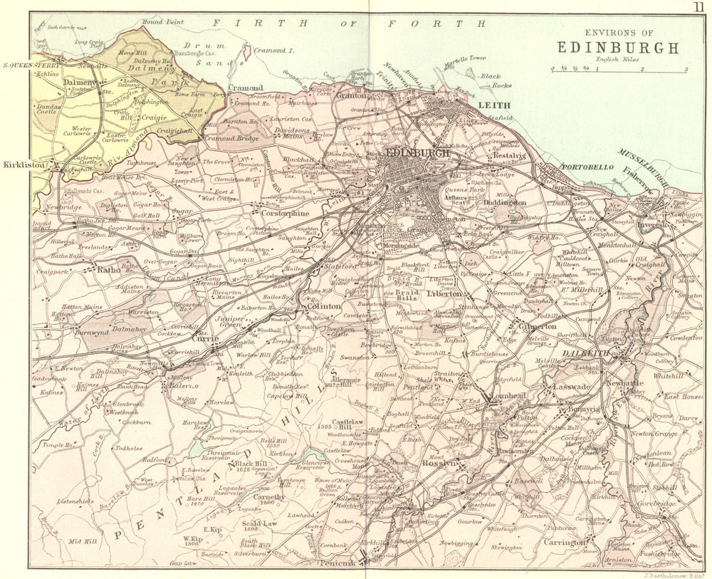 SCOTLAND. Area of Edinburgh. Philip 1891 old antique vintage map plan chart