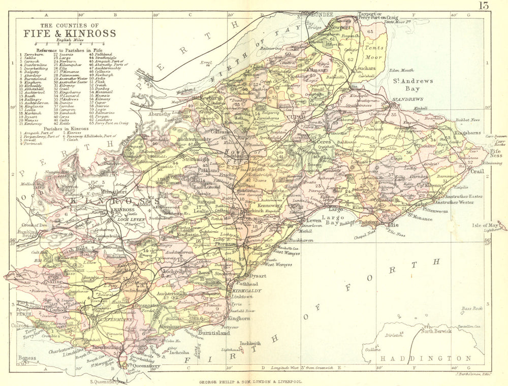 SCOTLAND. Fife & Kinross. Philip.  1891 old antique vintage map plan chart
