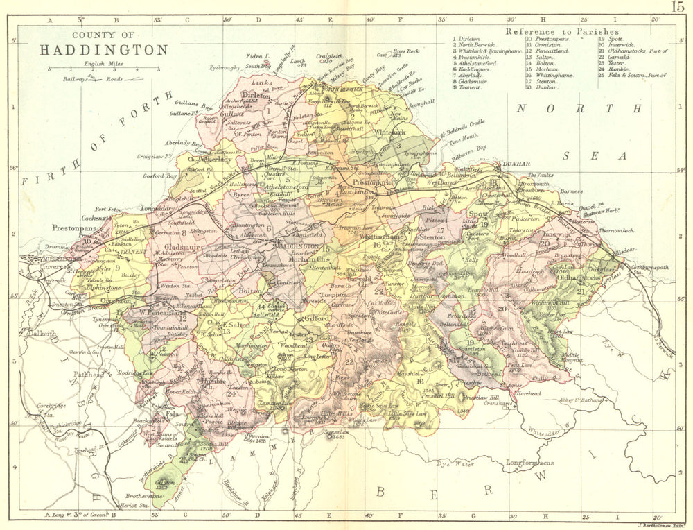 SCOTLAND. Haddingtonshire. East Lothian. Philip 1891 old antique map chart