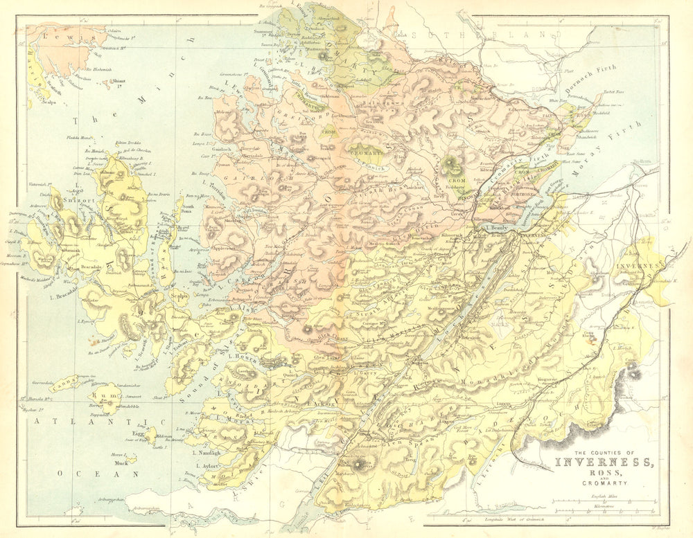 SCOTLAND. Inverness, Ross & Cromarty. Virtue 1860 old antique map plan chart